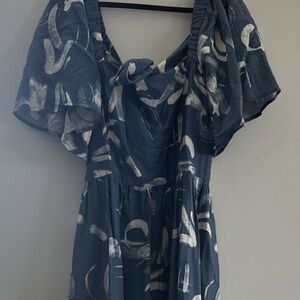 A New Day Flutter Sleeve Tie Back Midi Dress Blue Preppy Cottagecore L Open Back